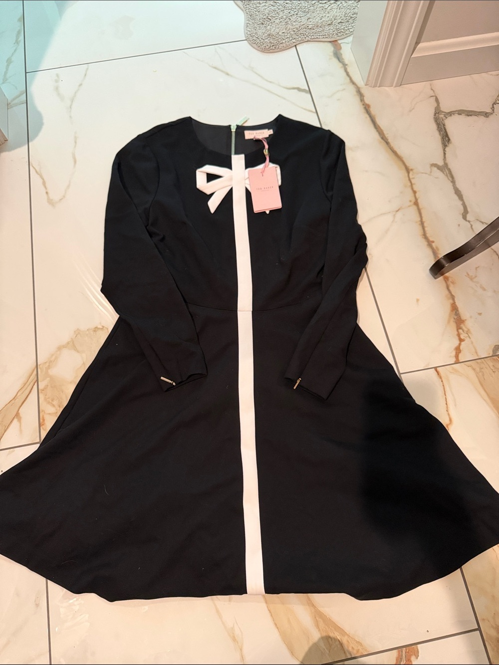 Ted Baker London Black Dress with White Trim and Bow